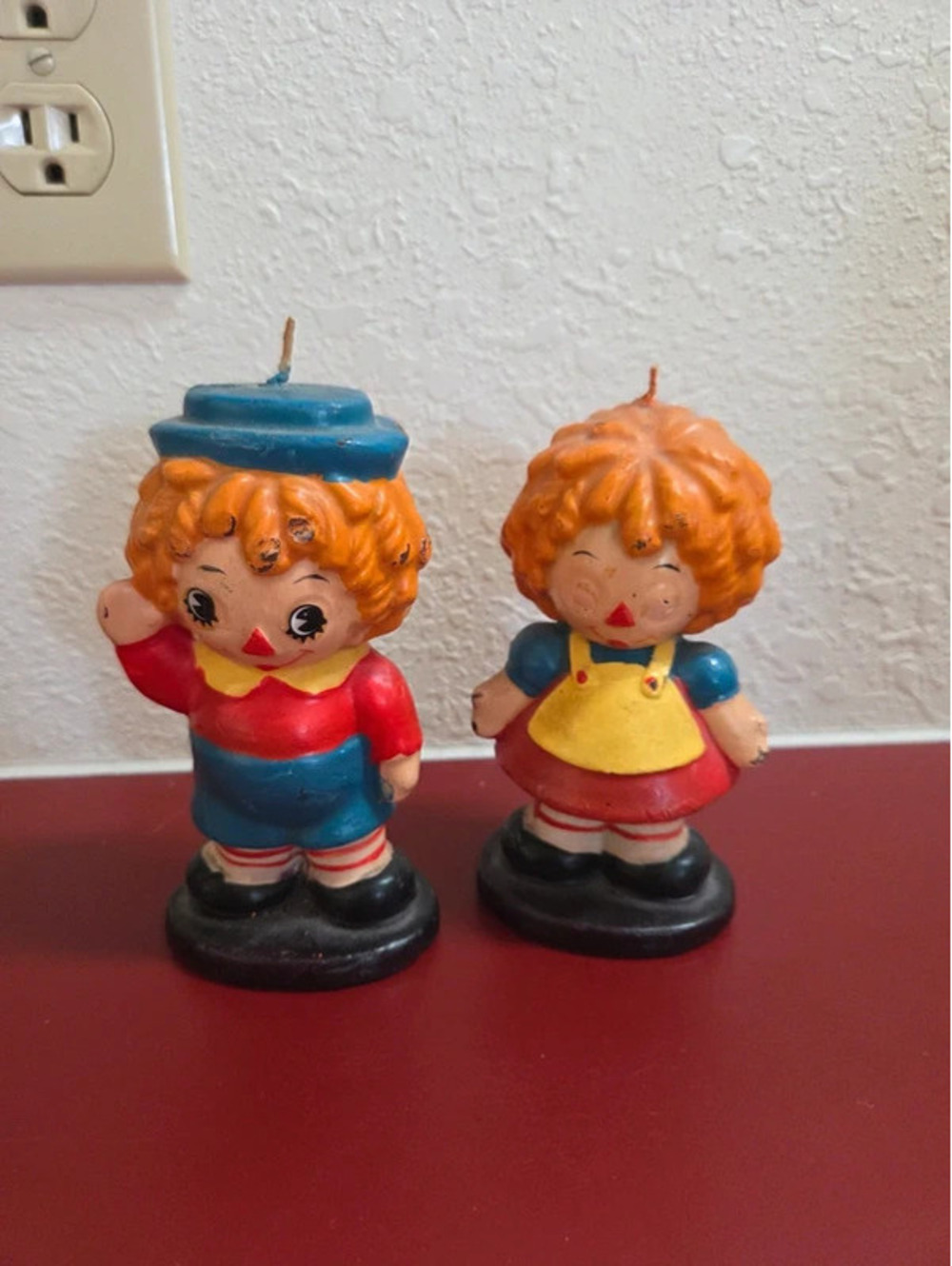 Vintage Raggedy Ann and Andy figural wax candles